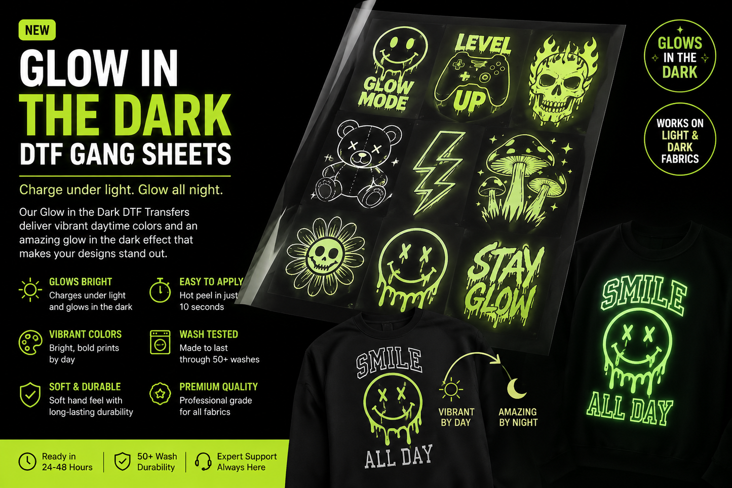 Glow in the Dark DTF Gang Sheets